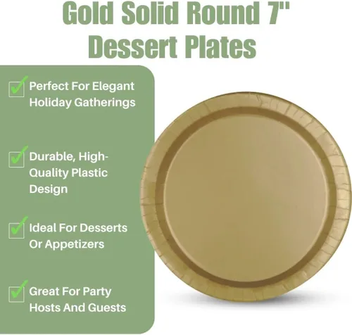 Vista 3 de Platos de postre redondos dorados – 7 pulgadas (paquete de 20) – Calidad premium y diseño contemporáneo – Perfecto para eventos y celebraciones
