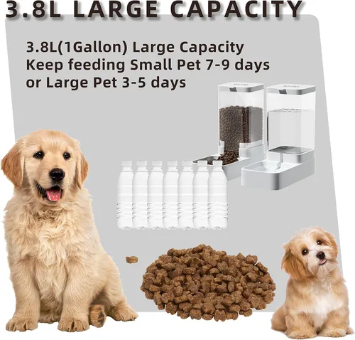 Vista 3 de NKECOBJI - Juego de comedero y dispensador de agua para mascotas por gravedad, comedero automático para perros y dispensador de agua para perros