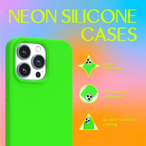 Vista 2 de FELONY CASE Funda de silicona verde neón para iPhone 12 Pro Max Silicona líquida con forro de microfibra antiarañazos, funda protectora a prueba
