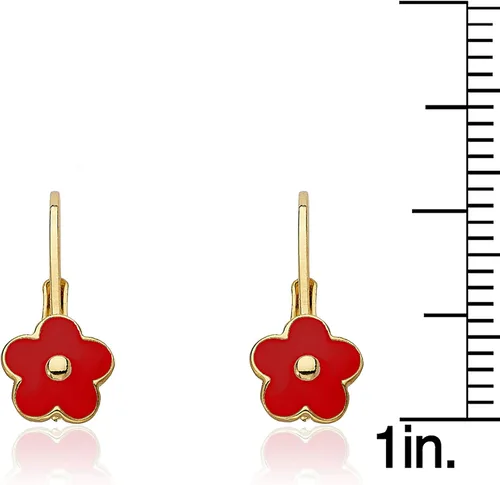 Vista 6 de aretes con pasador, flor bañada en oro 14 quilates, para niñas