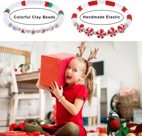 Vista 5 de Taouzi 10 pulseras de Navidad para mujer, pulseras elásticas apilables de Navidad, con copos de nieve, regalos de Navidad para mujeres y niñas