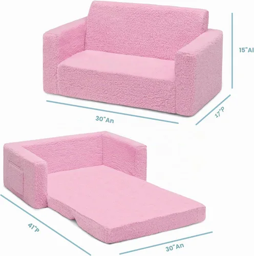 Vista 3 de Delta Children Cozee - Sofá convertible 2 en 1 de sherpa abatible para niños, color rosa