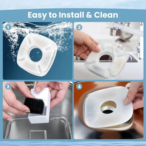 Vista 7 de Paquete de 8 filtros de repuesto para fuente de agua para gatos, 4 filtros de fuente para gatos y 4 esponjas de prefiltro para 95 oz/2.8 L, 135 oz/4