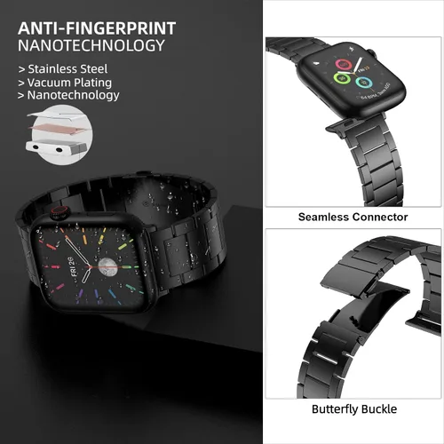 Vista 4 de No Tools Needed - Correa de metal para Apple Watch Ultra 2 Series 9/8/7/6/5/4/3/2/1/SE, correa de acero inoxidable ajustable sin herramientas