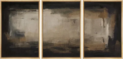 Vista 205 de SIGNFORD - Set de obras de arte en lienzo enmarcado para pared, ilustraciones abstractas de neblina del desierto en tonos neutros beige y marrón