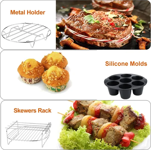 Vista 9 de Accesorios para freidora de aire Ninja Chefman COSORI Ninja Gourmia Dash Power XL 3.6 4.2 5.8QT, 12 piezas de accesorios para freidora de aire
