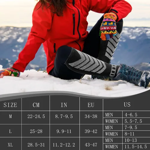 Vista 4 de wanchel Merino Wool Ski Socks - 2 Pairs Knee High Skiing Socks, Winter Warm Snowboard Thermal Socks