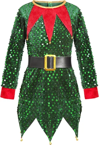 Vista 2 de Disfraz de elfo de Navidad para niños, disfraz de Santa ayudante, vestido de elfo para niñas