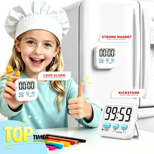Vista 3 de Antonki Paquete de 2 temporizadores digitales para niños, temporizadores de cocina magnéticos de cuenta regresiva para cocinar, huevos, aula