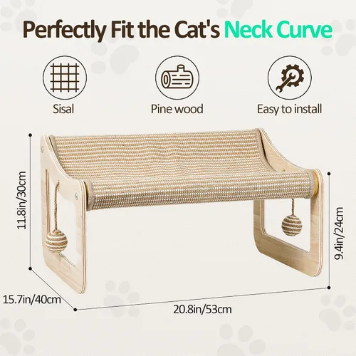 Vista 2 de Sisal - Cama rascador para gatos de interior, hamaca para almohadilla de rascar, silla elevada de sisal 2 en 1 para gatos con 2 bolas de juguetes