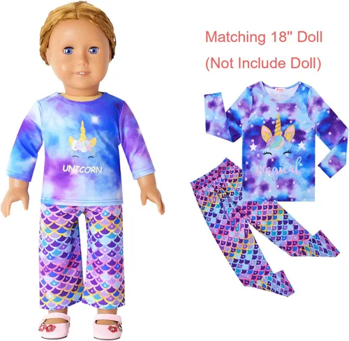 Vista 95 de QPANCY Conjunto de pijamas a juego para niñas y muñecas, pijamas de manga larga para otoño e invierno