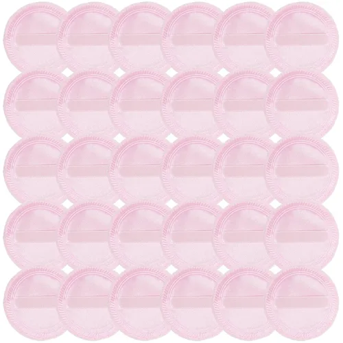 Vista 10 de FRCOLOR 10 Uds. Soplo de polvo rosa para polvo suelto redondo de algodón con correa de cinta para cara y cuerpo