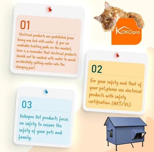 Vista 7 de Casa climatizada para gatos al aire libre - Casas y condominios para gatos Kokopro con almohadilla térmica, casas para gatos con calefacción, 100%