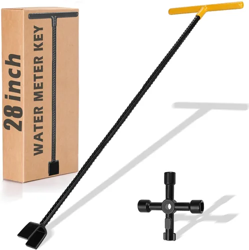 Vista 10 de Winisok - Llave de medidor de agua de 17 pulgadas con llave de utilidades multifuncional de 4 vías, herramienta de apagado de agua con varilla