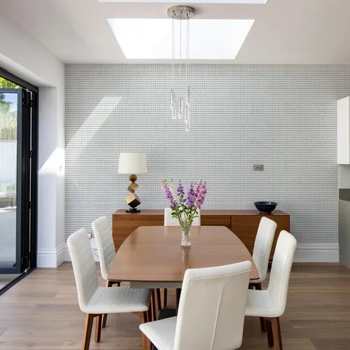 Vista 4 de 5 hojas de azulejos de mosaico de espejo plano cuadrado plateado para salpicaduras de cocina y pared de baño