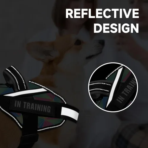 Vista 6 de Chaleco para perro de servicio+6 parches, arnés ligero en entrenamiento para perro, chaleco reflectante con asa acolchada suave para perros