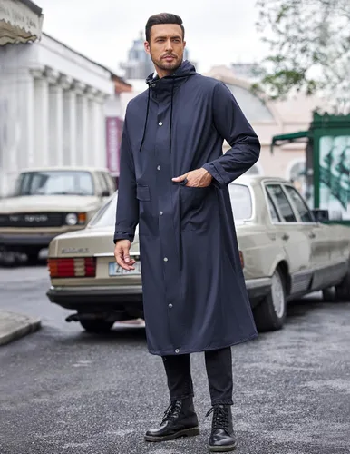 Vista 2 de COOFANDY Chaqueta impermeable para hombre con capucha, impermeable, ligera, activa, larga