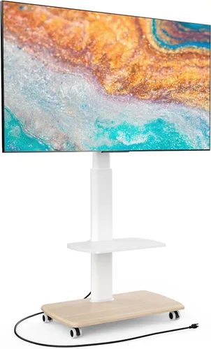 Vista 9 de FITUEYES - Soporte de TV móvil con ruedas para pantalla plana de 32 a 75 pulgadas, soporte de TV alto con soporte giratorio para dormitorio, al aire