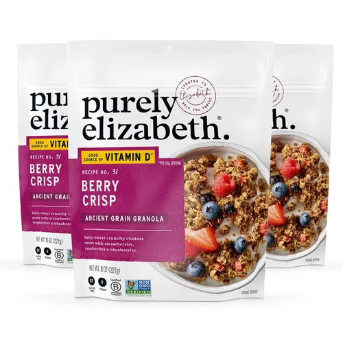 Vista 13 de Purely Elizabeth, Berry Crisp, granola de grano antiguo con vitamina D, sin gluten (bolsa de 8 onzas)