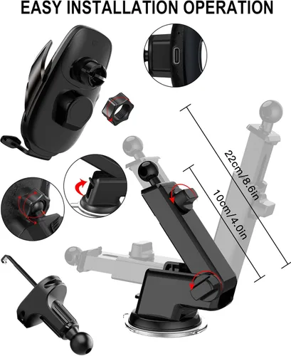 Vista 6 de Soporte inalámbrico para cargador de automóvil, carga rápida, sujeción automática de 15 W, soporte inteligente de inducción de control dual