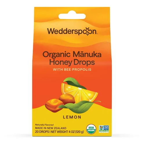 Vista 6 de Wedderspoon Gotas de miel de manuka orgánica, cereza, propóleo de abeja y equinácea, 20 unidades, USDA orgánico, miel genuina de Nueva Zelanda