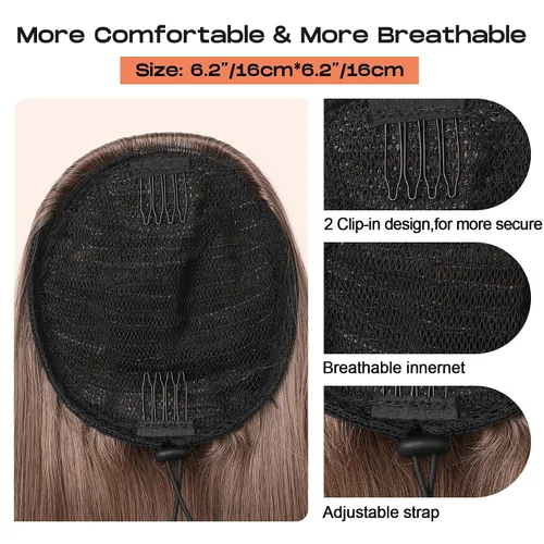 Vista 6 de SEIKEA Extensiones de cola de caballo con cordón, larga y recta, cola de caballo falsa, natural, suave, extensiones de cabello sintético resistente