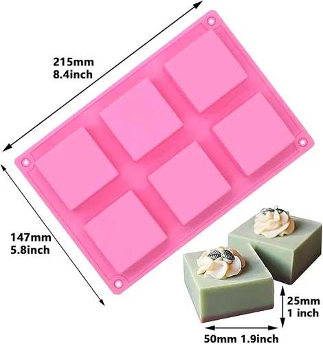 Vista 2 de Funshowcase Molde de silicona cuadrado de 6 cavidades para tartas, teacake, chocolate, postres, pastel de queso, pan de maíz, brownie, blanco