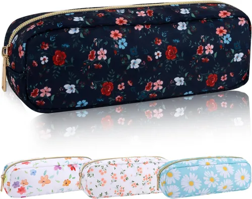 Vista 26 de Iqimott Bolsa Grande de Maquillaje de Nylon, Neceser de Viaje, Bolsa Grande de Cosméticos Preppy, Organizador de Maquillaje de Nylon, Bolsa de Beige
