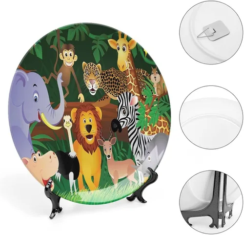 Vista 4 de Plato decorativo de 6 pulgadas, manualidades de cerámica del zoológico, animales en la selva, placa de exhibición divertida para cenas, eventos