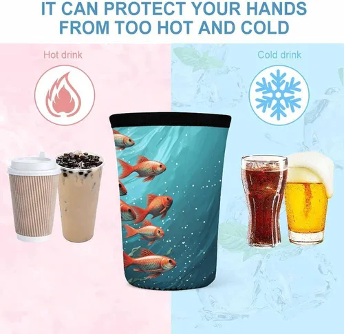 Vista 4 de Fish Aquarium 3 Pack Reusable Iced Coffee Sleeve, Neoprene Drink Sleeve, Cup Sleeve For Hot And Cold Coffee Or Ice Drink Coffee