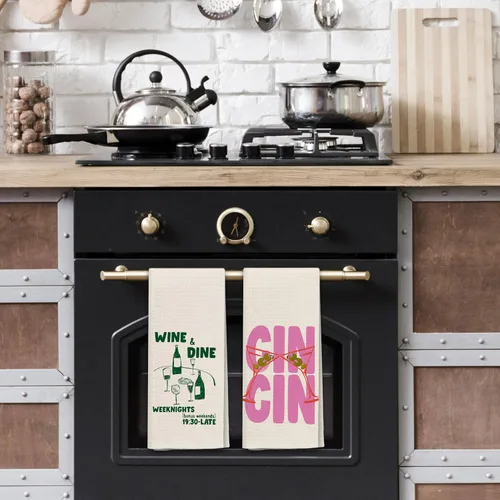 Vista 2 de Juego de 2 toallas de cocina italianas, decoración de cocina italiana, toallas de bar para camarero de cocina, paños de cocina retro para toallas