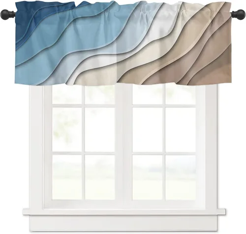 Vista 22 de Cortina de cenefa negra degradada para ventanas de kithchen, negro, blanco, gris, degradado, moderno, abstracto, geométrico, cenefa con bolsillo