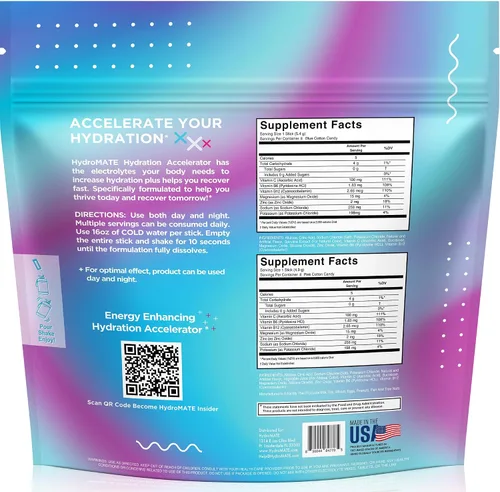 Vista 4 de HydroMATE Polvo de Electrolitos Sin Azúcar Sabor Algodón de Azúcar - 16 Sobres de Hidratación Instantánea con Vitamina C para Aumentar la Energía