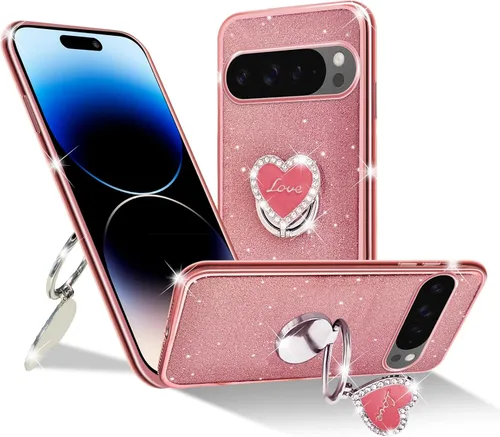 Vista 28 de Funda protectora transparente de 3 capas con anillo bonito soporte, para mujeres y niñas, para Pixel 6 2021 (lavanda)