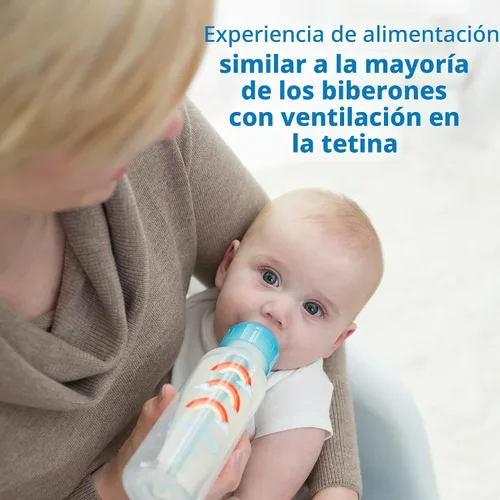 Vista 3 de Kit de iniciación de vasito anti-cólico Dr. Brown's Options+ estrecho, 8 onzas/250mL, con tetina de flujo medio-rápido Nivel 3 y boquilla de sorber