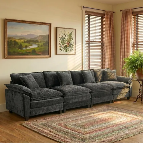 Vista 13 de Sofá modular modular de felpilla beige de 78 pulgadas para sala de estar, sofá modular de felpilla beige para sala de estar, sofás para sala