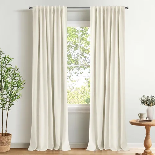 Vista 37 de INOVADAY Cortinas 100% opacas de 63 pulgadas de largo, juego de 2 paneles de lino con pestaña trasera, bolsillo para barra, cortinas opacas