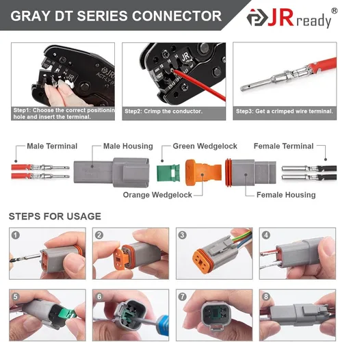 Vista 7 de JRready Kit de conectores Deutsch de 801 piezas – Conector de 2 3 4 6 8 12 pines IP68 impermeable, tamaño 16 contactos estampados 14-18AWG
