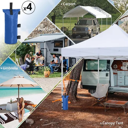 Vista 8 de MASTERCANOPY Bolsas de arena con peso de toldo de 112 libras, sin arena (5 x 18 pulgadas, azul) Durable Sandbags without Sand Set of 4 Anchors