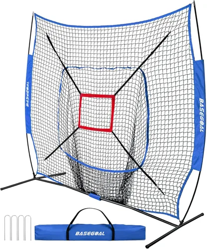Vista 10 de BaseGoal 7x7ft Baseball Practice Net & Strike Zone,Portable with Carry Bag Baseball backstop net with 7-strand knotless durable polyester for