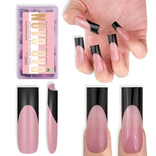 Vista 20 de NOVO OVO - Puntas de uñas postizas largas XL, puntiagudas, de tacón aguja, autoadhesivas, extra largas, gruesas, de gel suave, doble mate