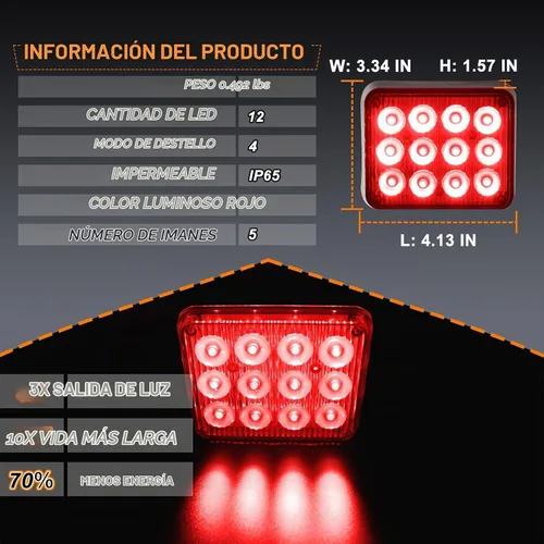 Vista 2 de 2 luces estroboscópicas rojas magnéticas, luces estroboscópicas de emergencia