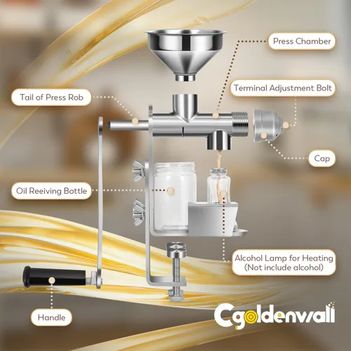 Vista 3 de Máquina manual de prensa de aceite frío Extractor de aceite doméstico Expulsor de nueces de maní y aceite de semilla para prensa física y expulsión