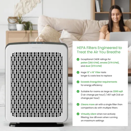 Vista 5 de Purificador de aire HEPA EP-300 EnviPure - Purificador de aire para habitaciones grandes que cubre hasta 2200 pies cuadrados, elimina polen, polvo