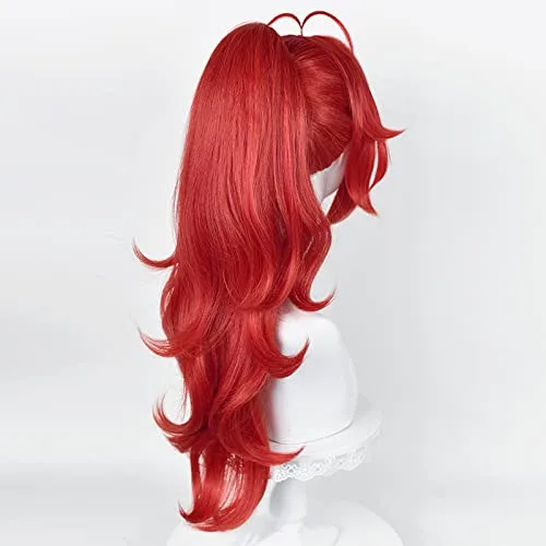 Vista 5 de LABEAUTÉ Peluca de cosplay con cola de caballo, color rojo, desmontable, peluca de cosplay para hombres