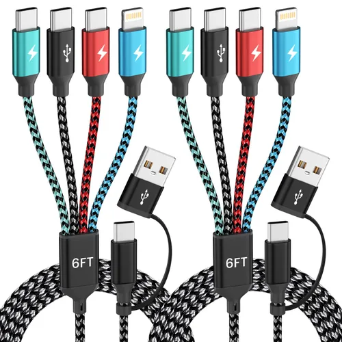 Vista 16 de Cable de Carga Múltiple, Cables de Carga 4 en 1 para Múltiples Dispositivos de Nylon Trenzado Cargador Universal Cable Cargador de Teléfono con 2