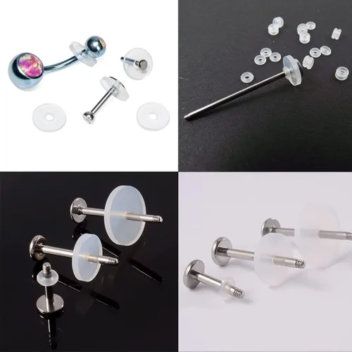 Vista 4 de Bloomfall Disco de perforación transparente para tratamiento de perforación de nariz, aretes de silicona para almohadillas curativas de queloides