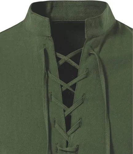 Vista 4 de LucMatton Camisa de manga larga para hombre, estilo retro, con cordones, medieval, renacentista, pirata, vikingo, steampunk, gótico, victoriano
