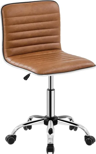 Vista 13 de Yaheetech Silla de oficina de trabajo de polipiel acanalada sin brazos, silla ejecutiva ajustable con respaldo bajo y ruedas, gris