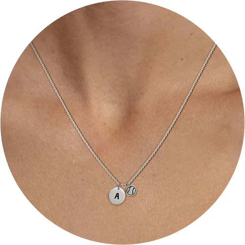 Vista 2 de Frisity Collar de béisbol chapado en oro de 14 quilates con letra inicial A-Z para mujeres y niñas, regalo de plata de oro rosa para hija, sobrina